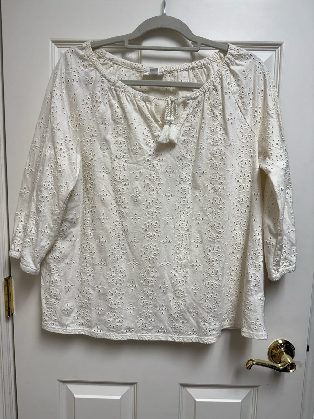 J. Jill Cream Eyelet Blouse with Tassel - Picture 7 of 7